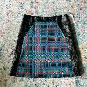 Per Se Plaid Leather Trip A-Line Skirt Sz 6 NWT